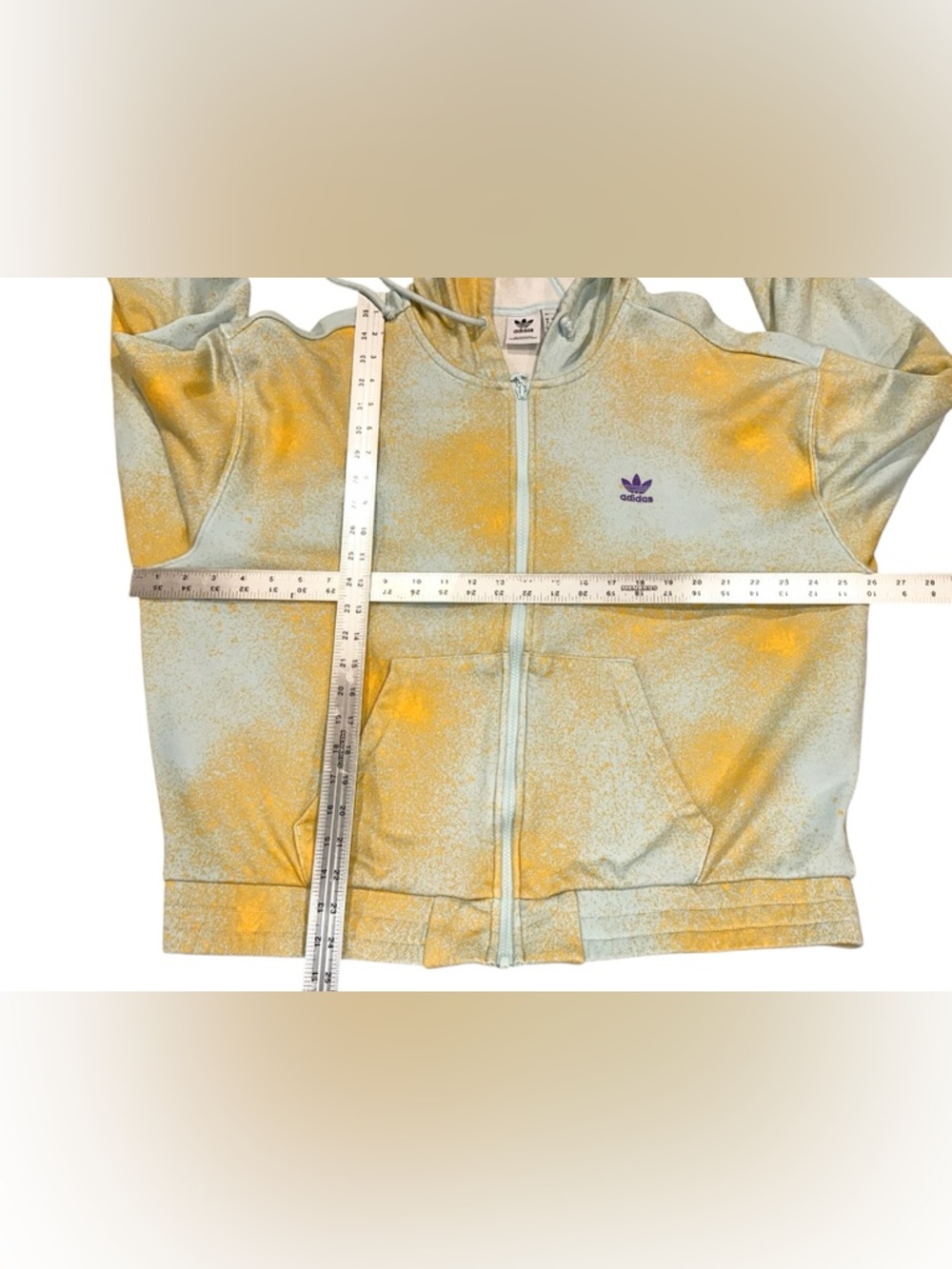 adidas Originals Allover Print Full Zip Hoodie Blue & Orange Sweatshirt Sz L - Picture 9 of 10
